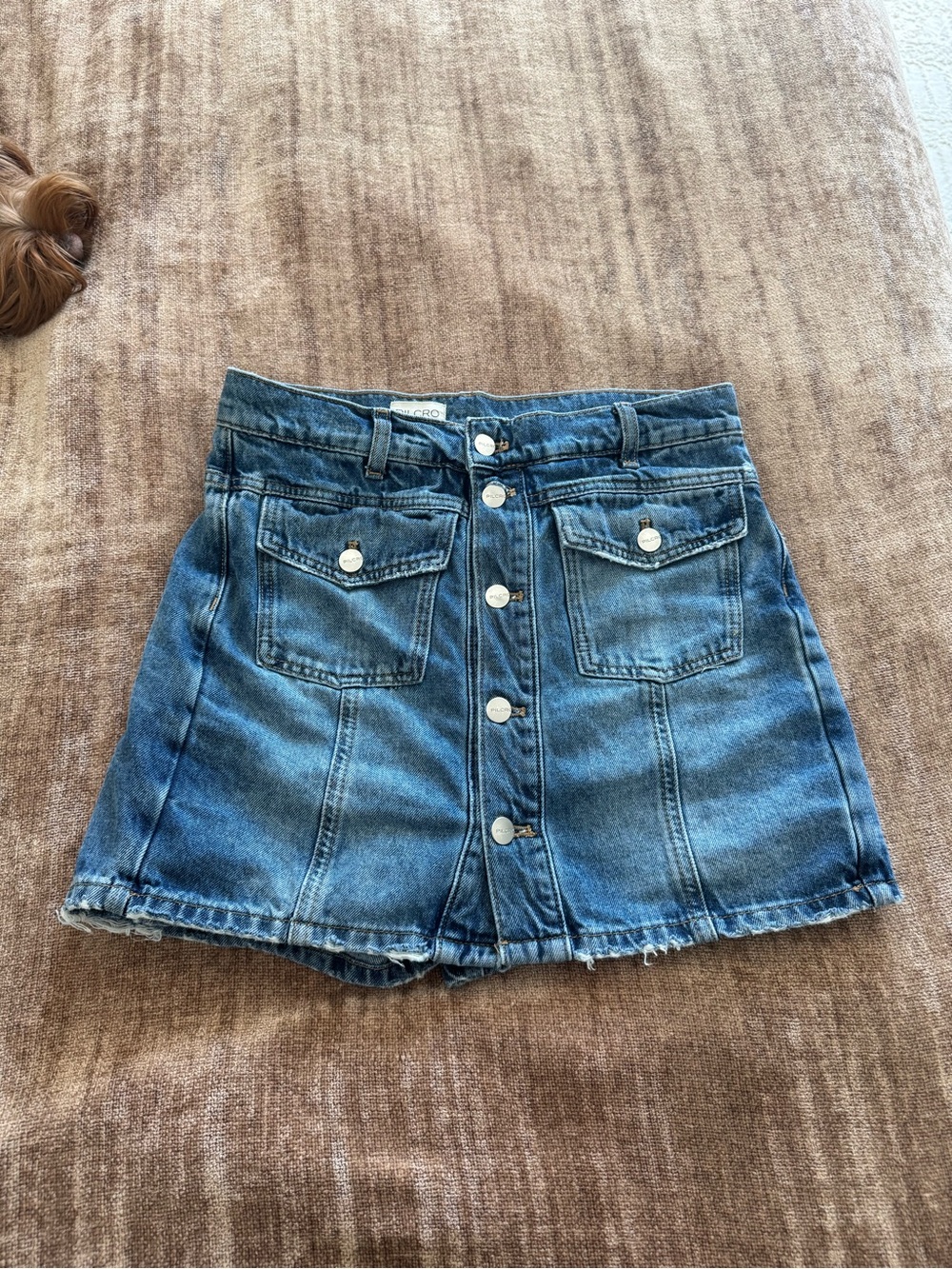 Anthropologie Pilcro Distressed Blue Denim Button-Front Mini Skort Size 27